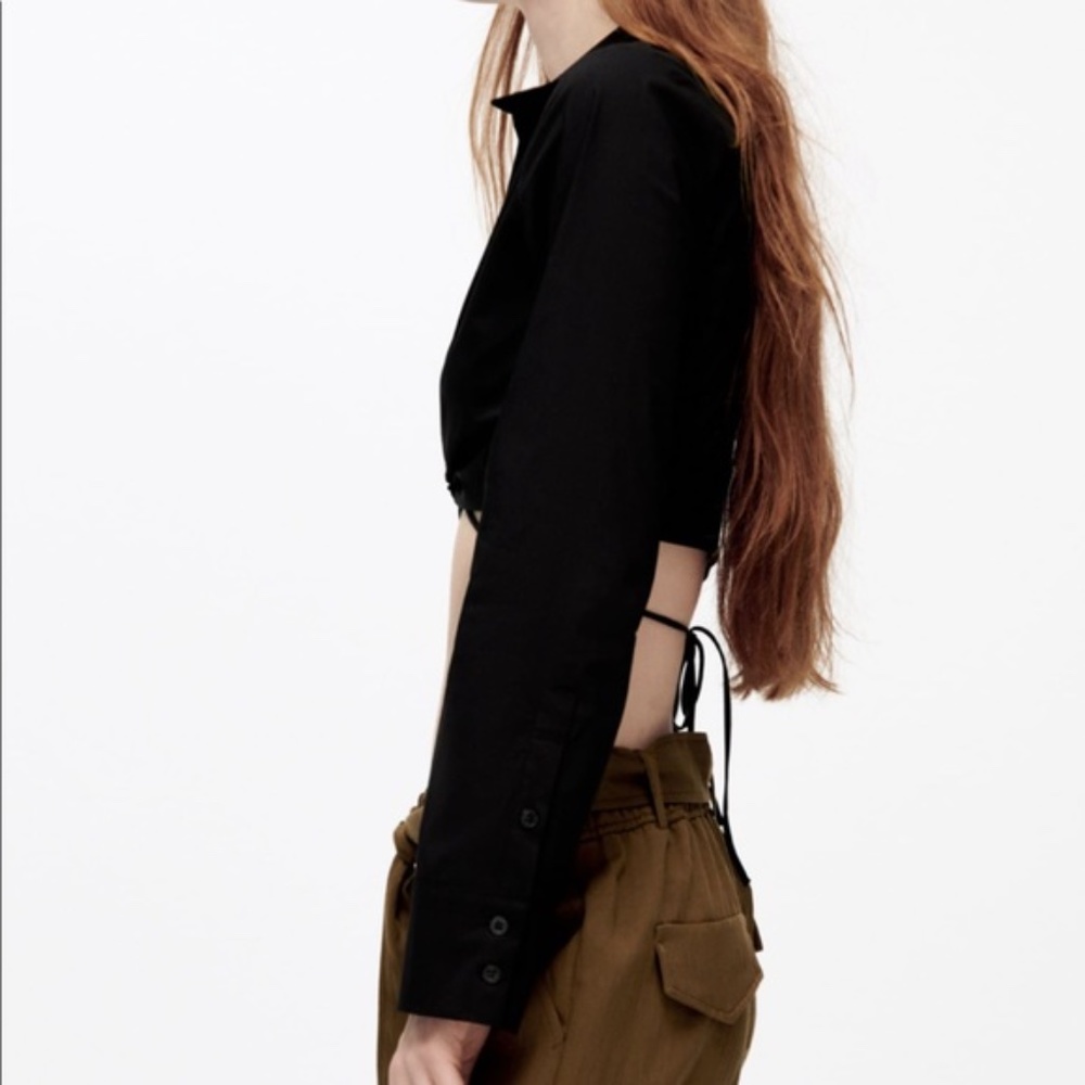 NWT Zara black crop top poplin shirt - Picture 6 of 8